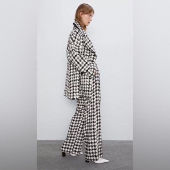 Zara Very High Waisted Houndstooth Pants Size M - Picture 2 of 13